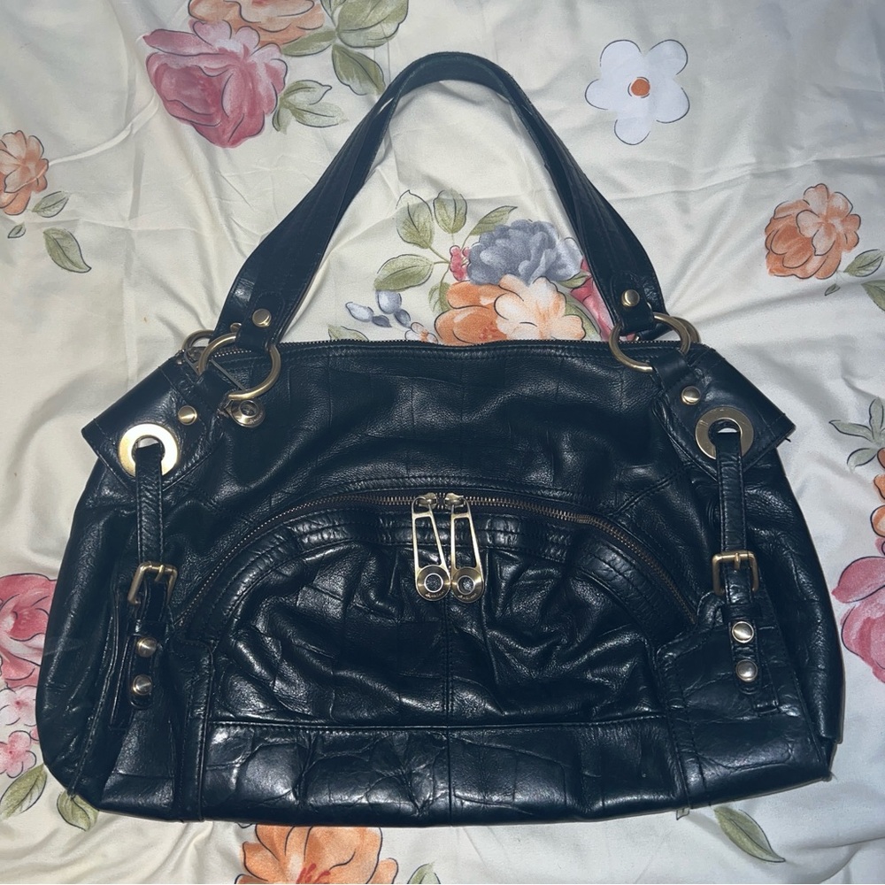 B. Makowsky Black Satchel with Gold Accents